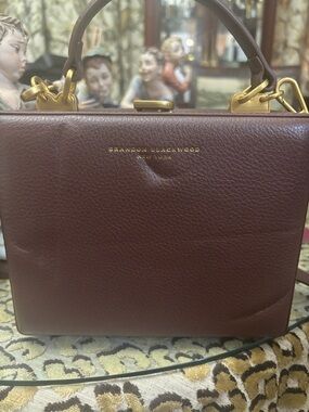 Brandon Blackwood Maroon Leather Structured Satchel with Gold Hardware